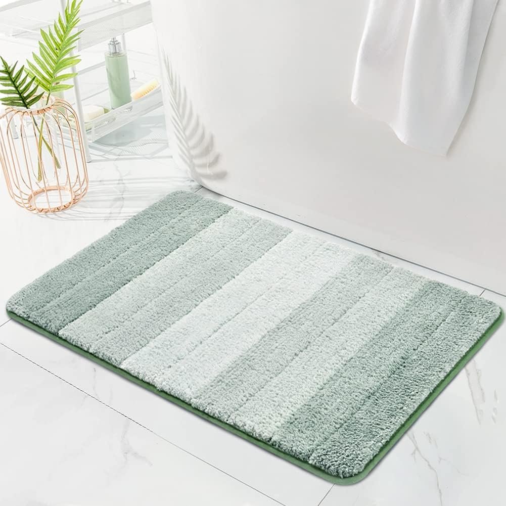 Ombre Bath Mat Bathroom Rugs, Non Slip Ultra Soft and Water Absorbent Bath Carpet, Machine Washable Quick Dry Bedroom Living Room Bathroom Rugs Mat (Green, 20" x 32")