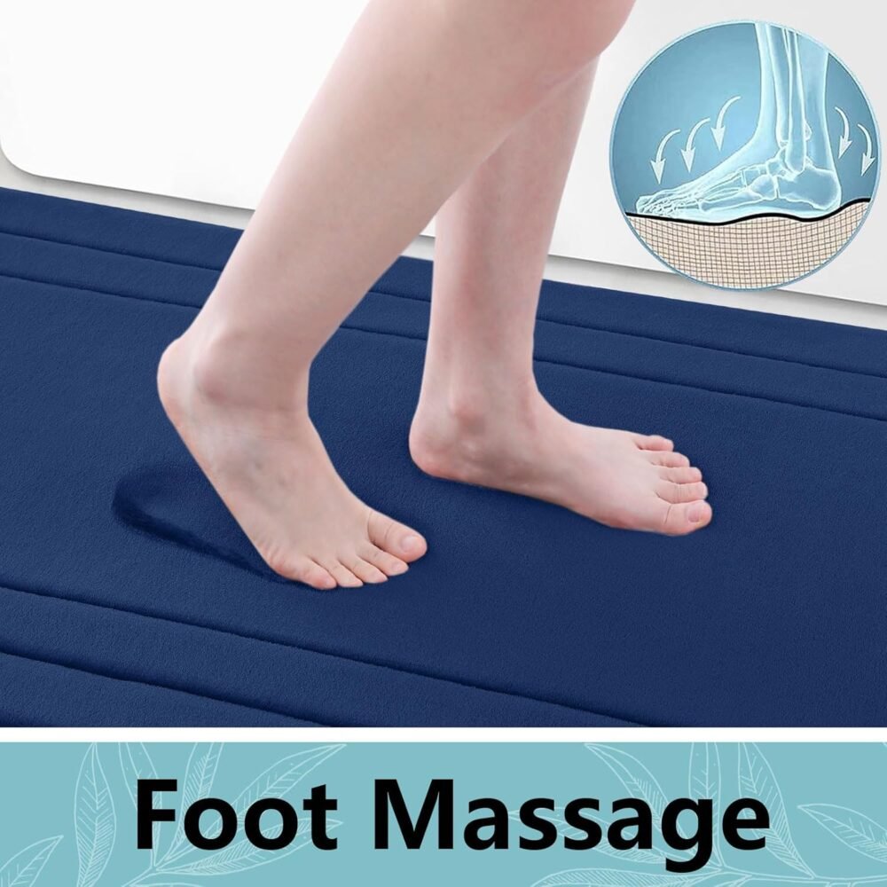 Memory Foam Bathroom Rug Mat 24x16, Ultra Soft and Absorbent Bath Mat, Machine Wash Dry, Comfortable Bath Rug Carpet for Bathroom Floor, Tub and Shower, Navy - Image 2