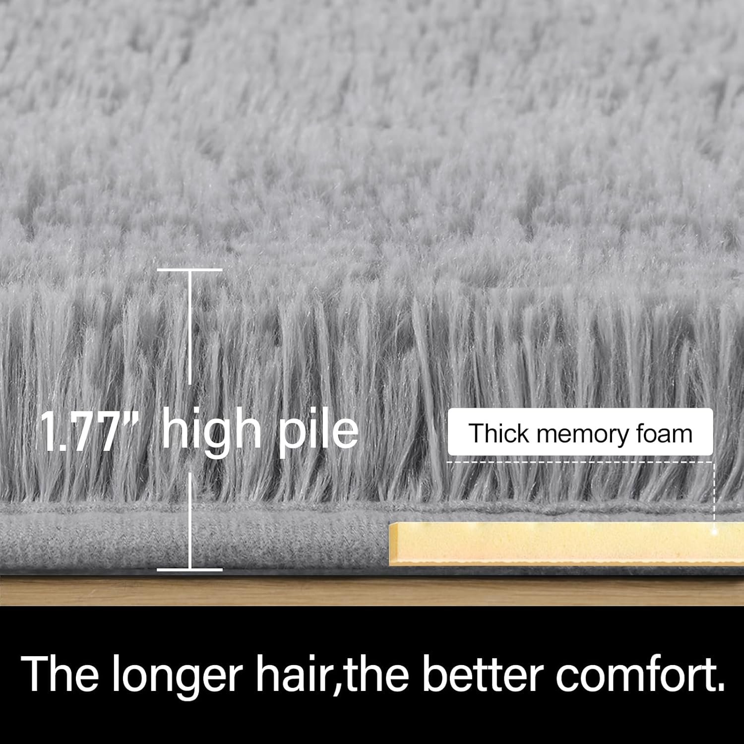 Ultra Soft Indoor Modern Area Rugs Fluffy Living Room Carpets for Children Bedroom Home Decor Nursery Rug 4x5.3 Feet, Gray - Image 2