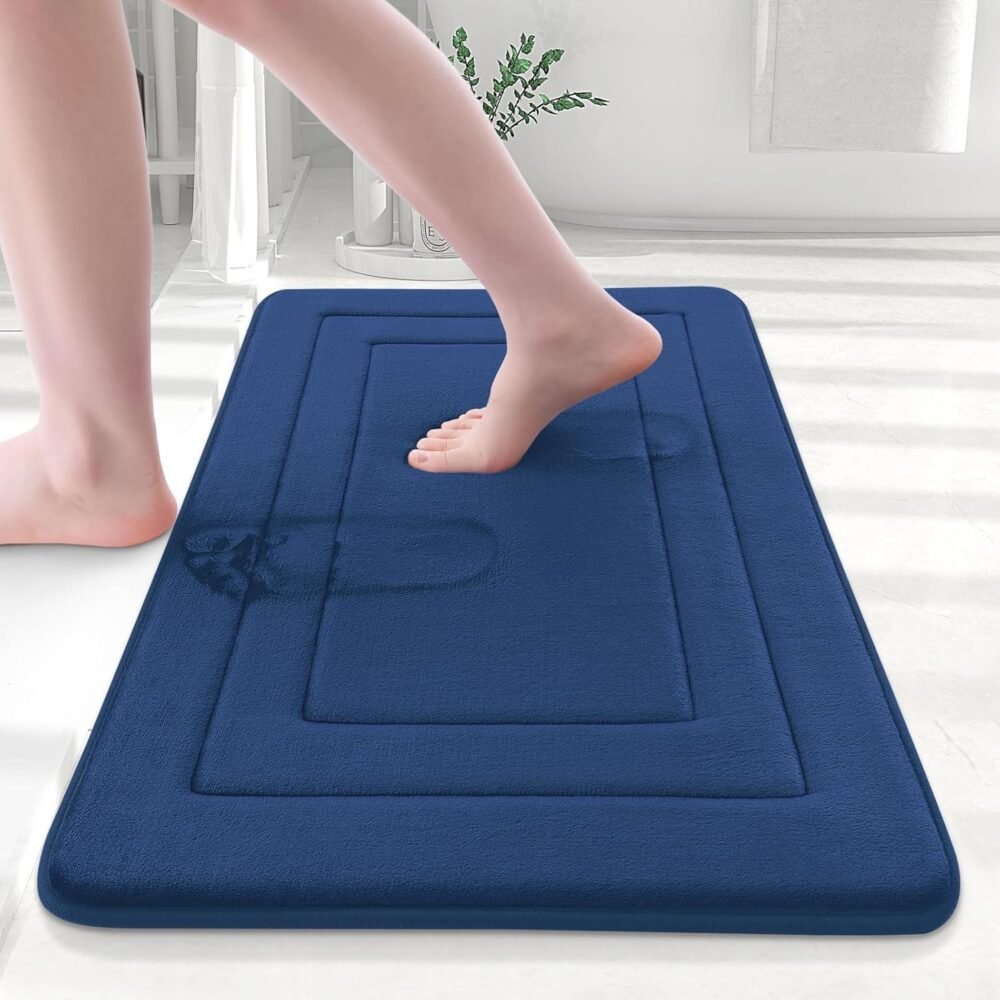 Memory Foam Bathroom Rug Mat 24x16, Ultra Soft and Absorbent Bath Mat, Machine Wash Dry, Comfortable Bath Rug Carpet for Bathroom Floor, Tub and Shower, Navy