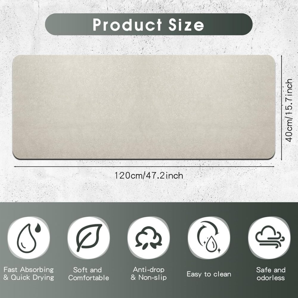 Diatomaceous Earth Bath Mat Soft Diatomite Stone Bath Mat Large Non-Slip Super Absorbent Fast Drying Long Shower Mat Thin Washable Bathroom Rugs Floor Mat 15.7" x 47.2" - Image 2