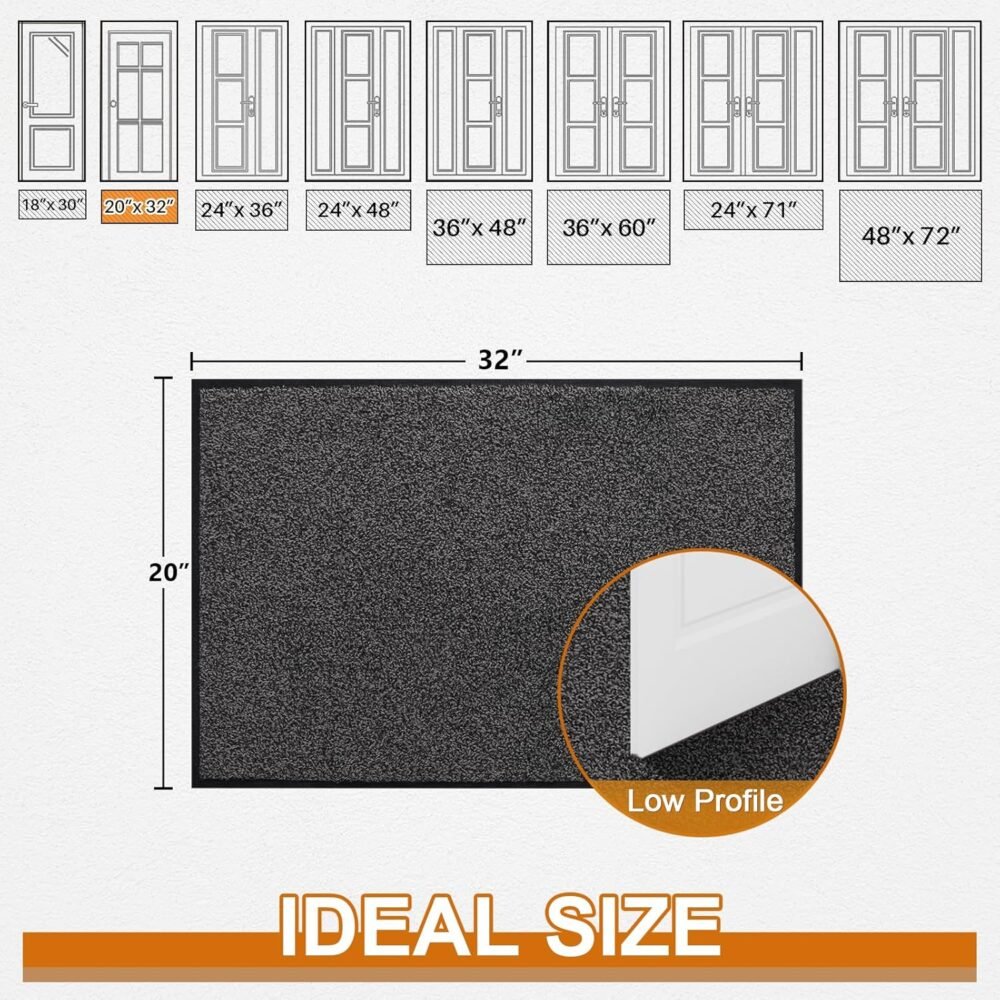 Front Bathroom Rugs Mat,  Welcome Mat for Outdoor Indoor, Non-Slip Waterproof Floor mats, Durable Machine Washable Low Profile Entry Rug for Back Door Outside Patio Porch, 32" x 20", Grey - Image 2