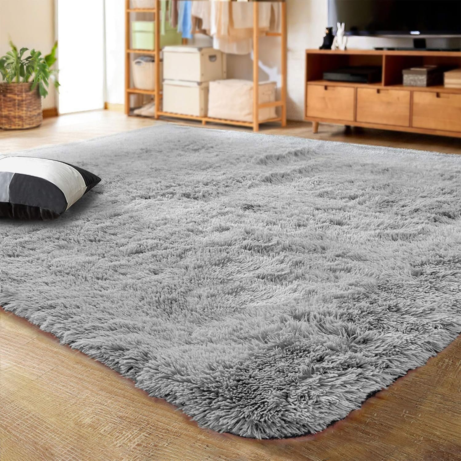 Ultra Soft Indoor Modern Area Rugs Fluffy Living Room Carpets for Children Bedroom Home Decor Nursery Rug 4x5.3 Feet, Gray