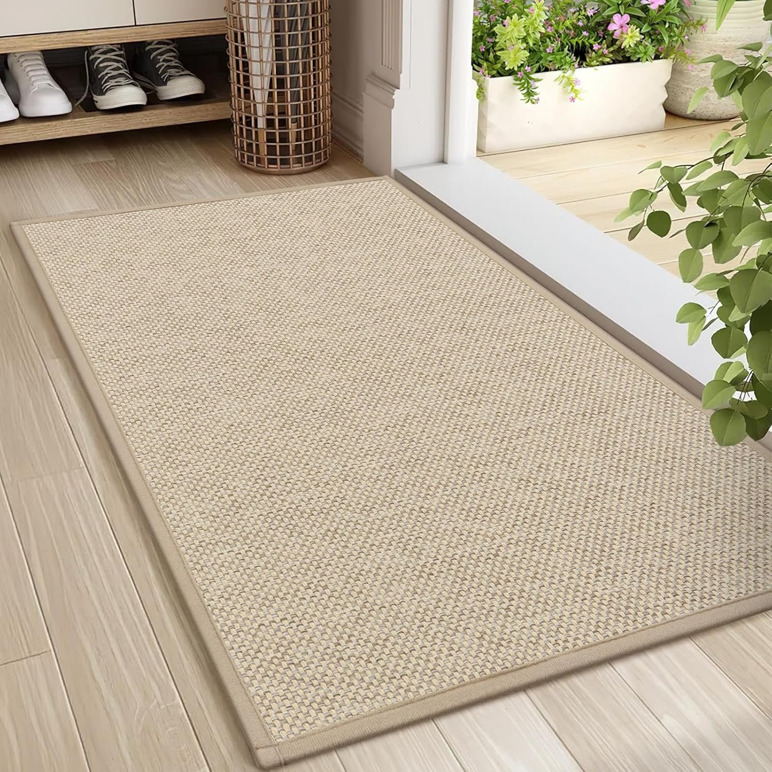 Door Mat 24"x36", Non Slip Door Mat Indoor Entrance, Rubber Backing Front Indoor Door mat Washable Absorbent Low-Profile Entryway Entry Resist Dirt Inside Door Mats, Khaki