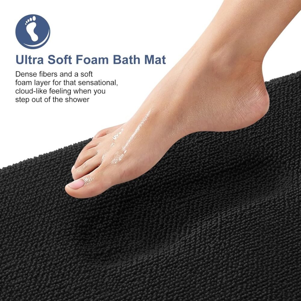 Thick Memory Foam Bath Mat Rug 30x20, Extra Soft Absorbent Bathroom Rug, Quick Dry Bath Mats, Non-Slip, Machine Washable Carpet for Bathroom, Tub and Shower, Home Decor Accessories, Black - Image 2
