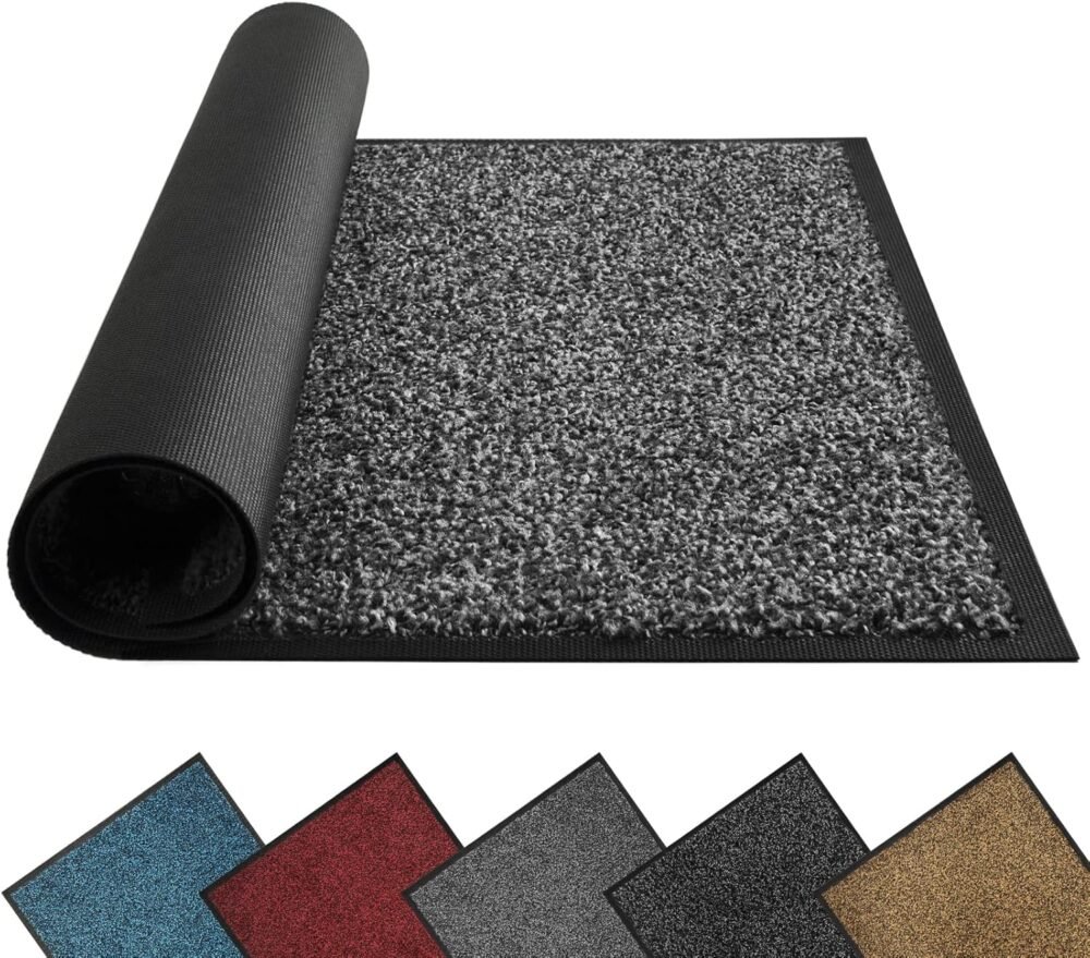 Front Bathroom Rugs Mat,  Welcome Mat for Outdoor Indoor, Non-Slip Waterproof Floor mats, Durable Machine Washable Low Profile Entry Rug for Back Door Outside Patio Porch, 32" x 20", Grey