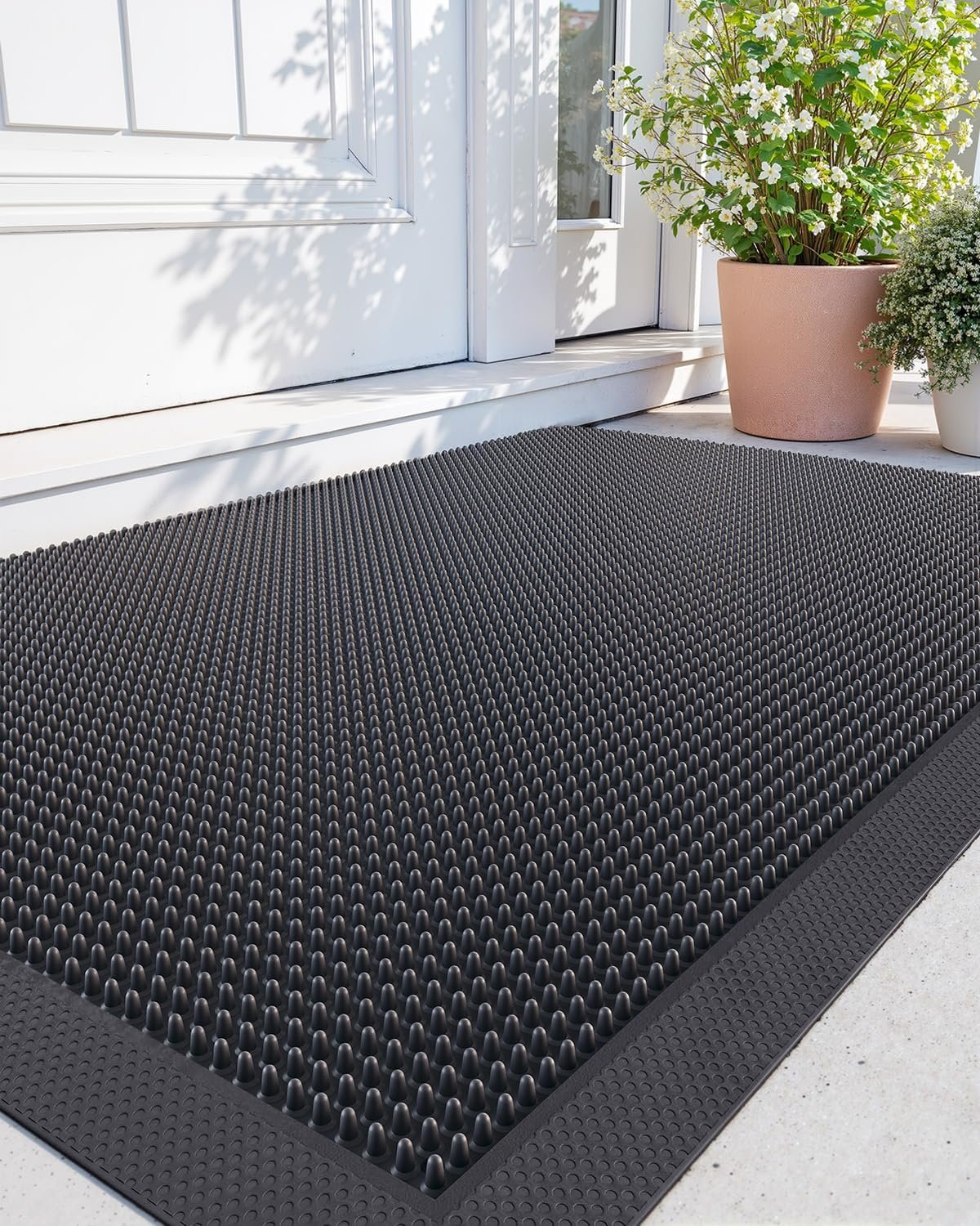 Front Door Mats Outside Entrance, Heavy Duty Non-Slip Rubber Entry Mat, Dirt Trapping Waterproof Low-Profile Welcome Doormat for Entryway, 24x36, Black
