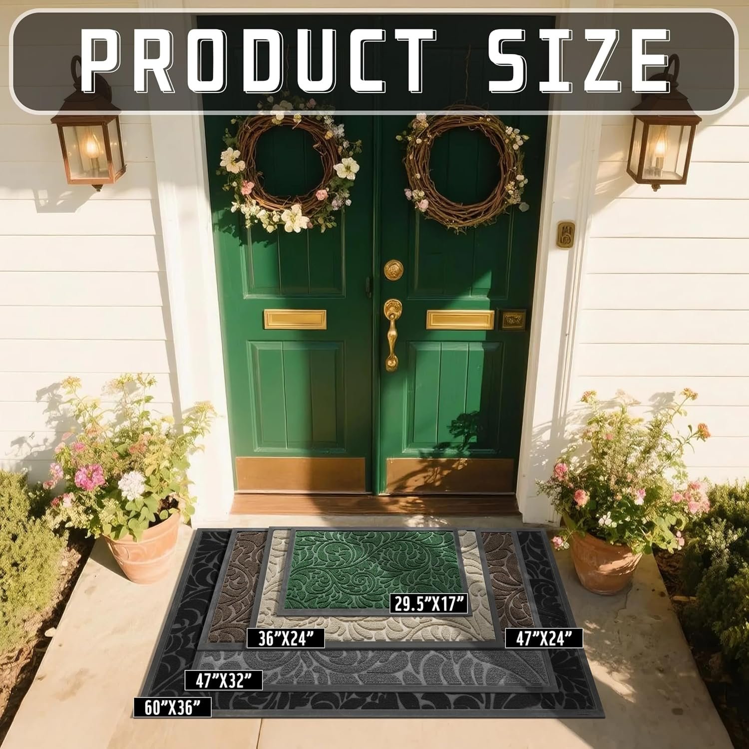 Door Mat, Heavy Duty Front Welcome Mats for Home Entrance Outdoor Indoor, Doormat for Outside Back Patio Floor Entry Porch Garage Office, Weather Resistant Easy Clean, 60 x 36, Black - Image 2