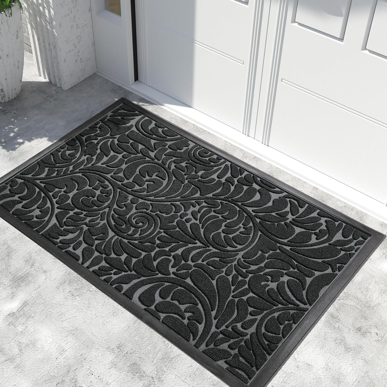 Door Mat, Heavy Duty Front Welcome Mats for Home Entrance Outdoor Indoor, Doormat for Outside Back Patio Floor Entry Porch Garage Office, Weather Resistant Easy Clean, 60 x 36, Black