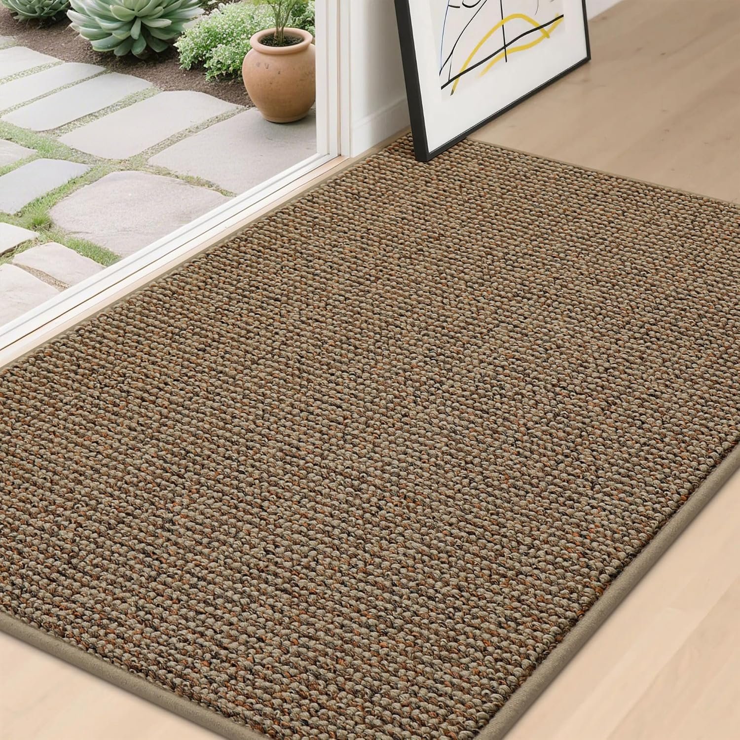 Door Mat 32" x 48", Non-Slip Washable Doormats Entrance Mat, Dirt Resistant and Absorbent Welcome Mat, Low Profile Floor Mats for Front Back Door and Entryway, Beige