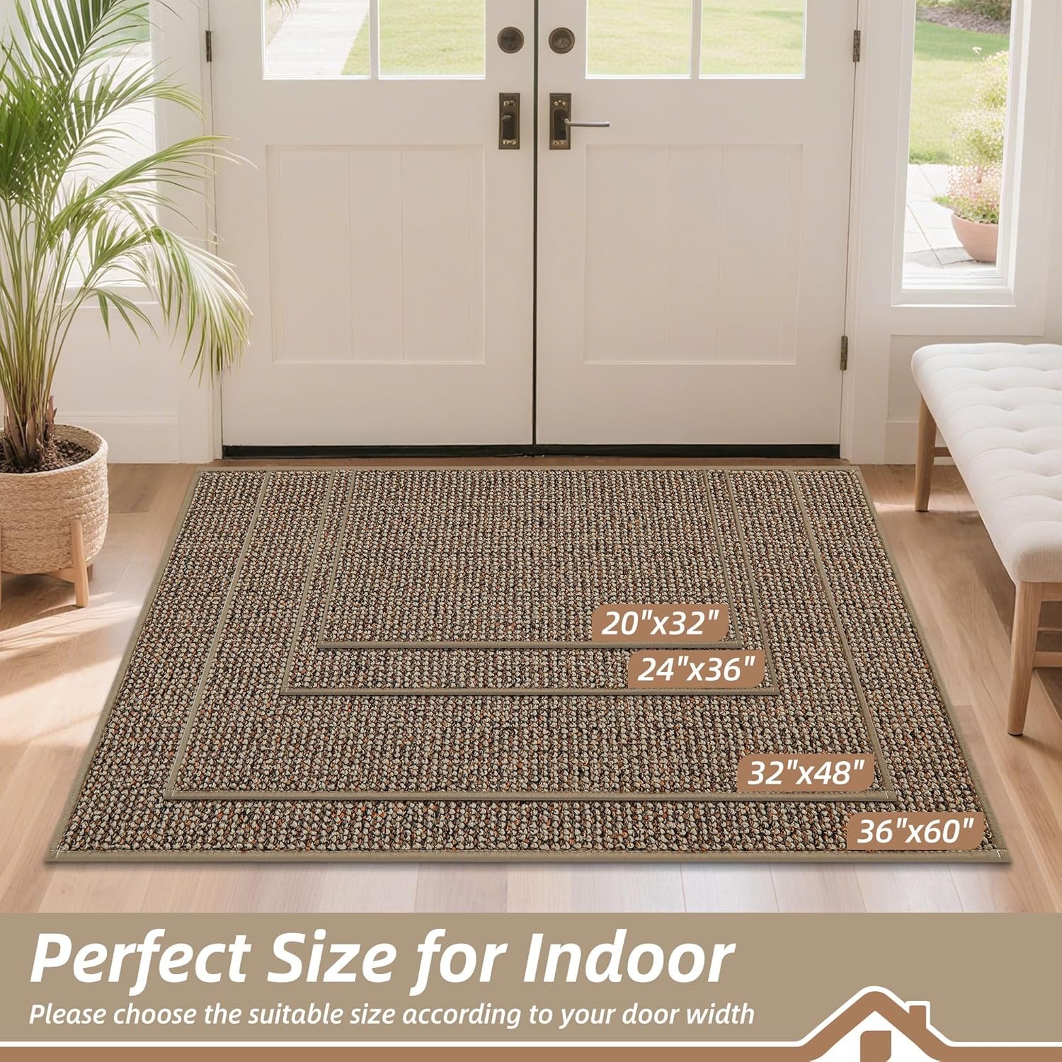 Door Mat 32" x 48", Non-Slip Washable Doormats Entrance Mat, Dirt Resistant and Absorbent Welcome Mat, Low Profile Floor Mats for Front Back Door and Entryway, Beige - Image 2